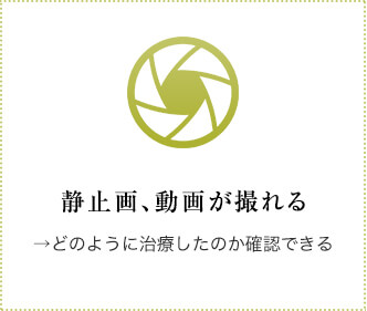 静止画、動画が撮れる→どのように治療したのか確認できる