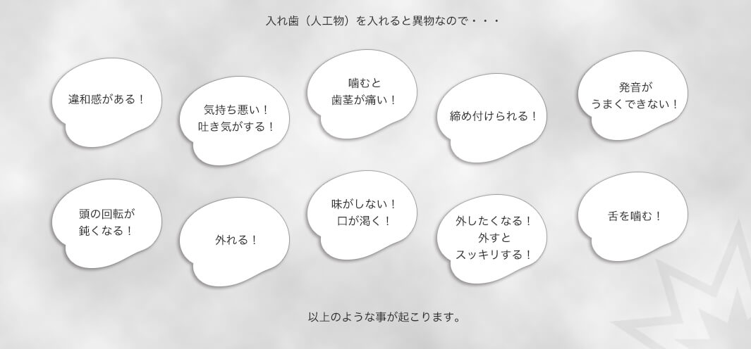 入れ歯（人工物）を入れると異物なので